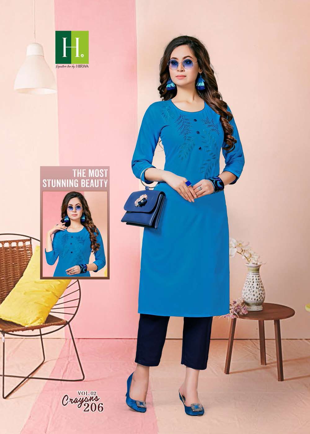 Hirwa Crayons Latest Designer Ethnic Wear Rayon Designer Kurti Collection